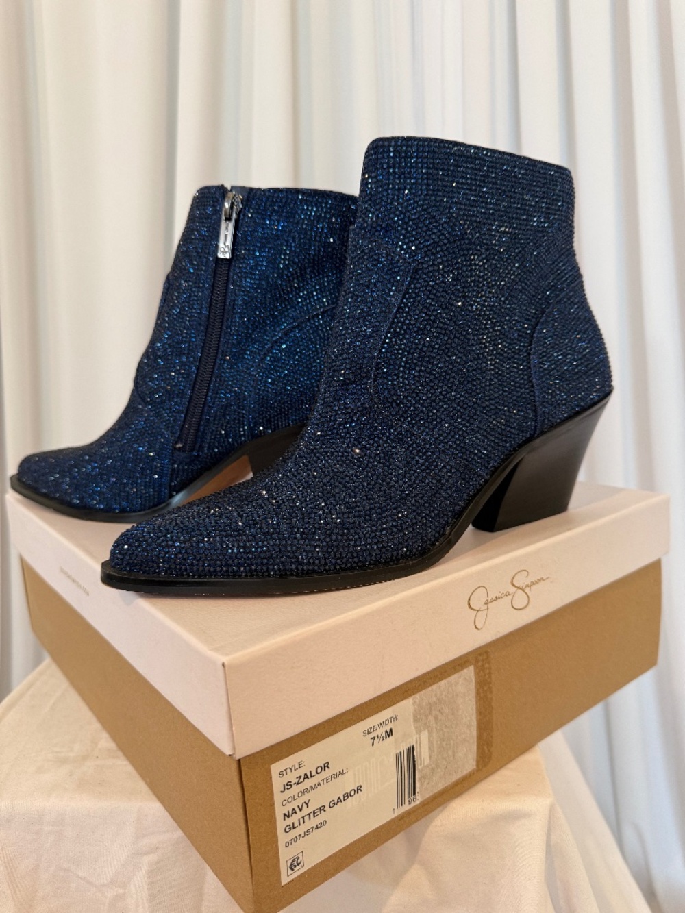 Jessica Simpson Zalor Navy Rhinestone Glitter Western Booties 7.5M NIB